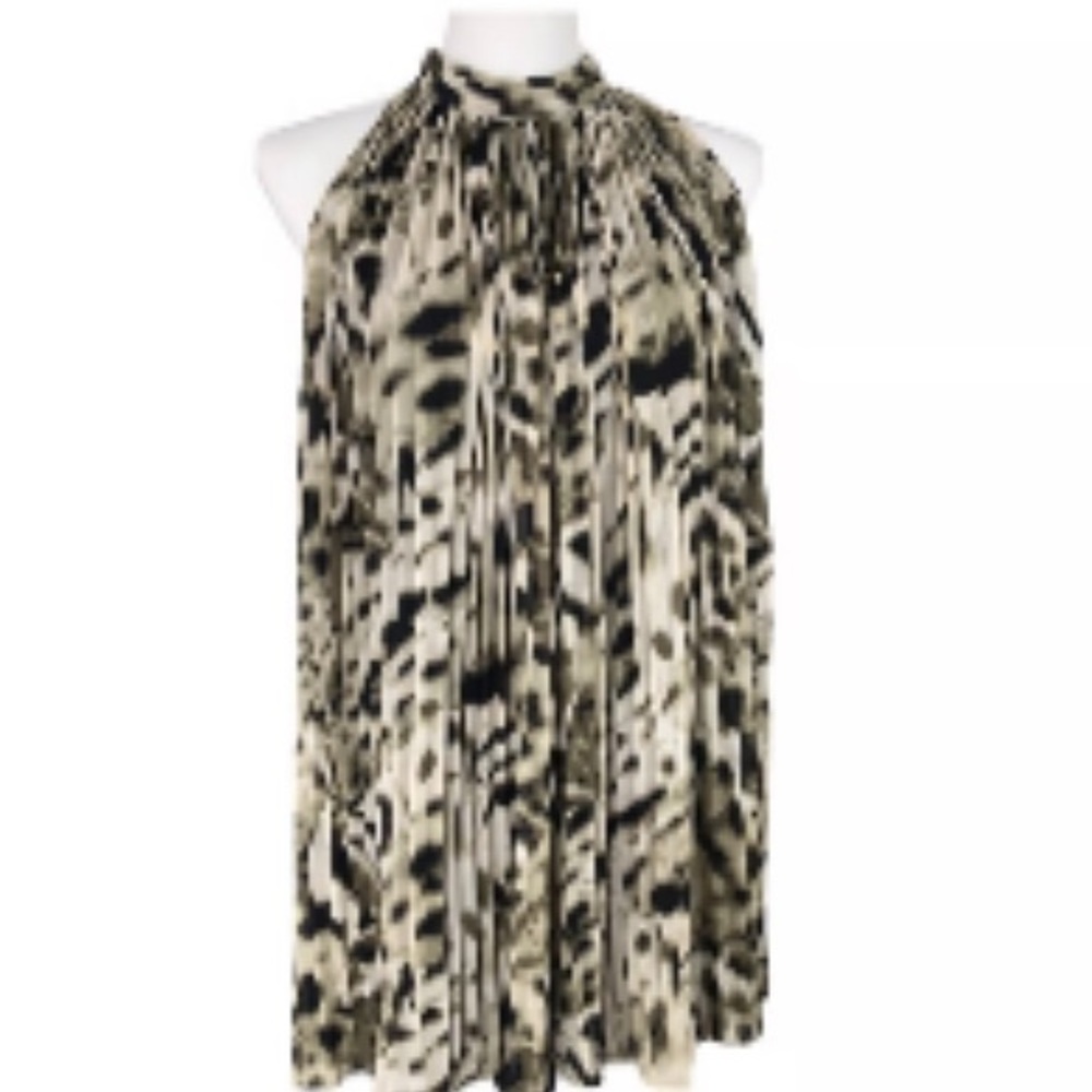 Vince Camuto High Neck Sleeveless Halter Dress V Shaped Back Animal print